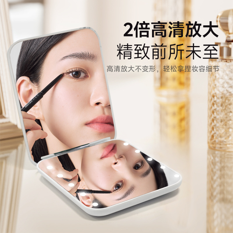 Espejo de maquillaje LED modelo de batería 10 cuentas de lámpara espejo de regalo de doble cara de zoom doble espejo plegable de mano portátil