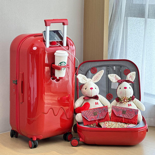 Red Trolley Case 2024 New Wedding Luggage Women's High-value Dowry Password Suitcase Wedding Dowry Box