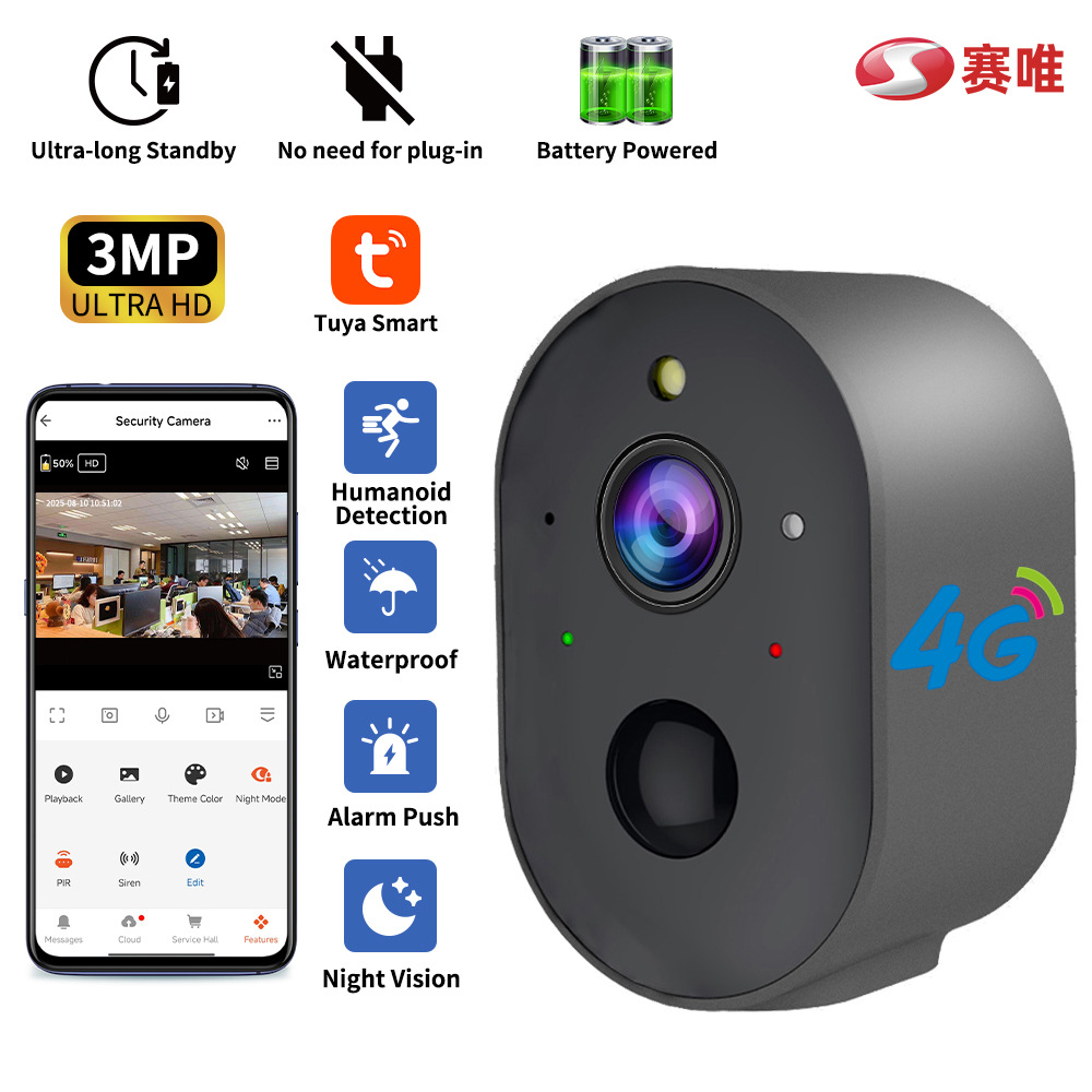 Tuya Camara 4G Security Low Power Battery Indoor Home Camera