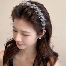 公主风黑色气质水晶发卡发箍女轻奢时尚成人发窟带齿防滑压发头箍