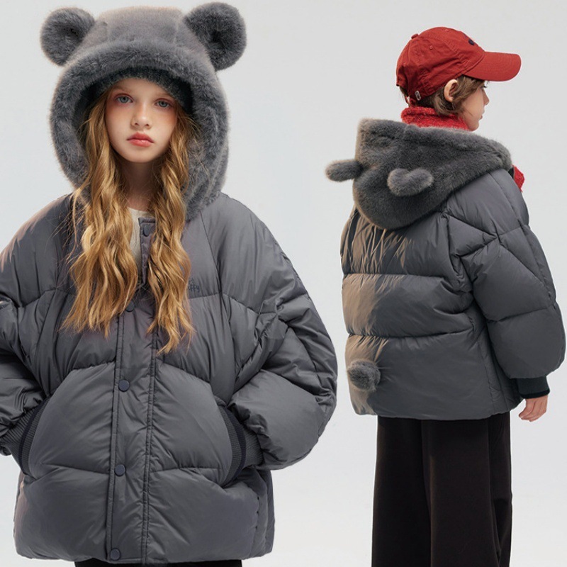 Girls' winter new down cotton coat 2025 new stylish cotton coat for medium and large children, hooded bear cotton-padded jacket, trendy
