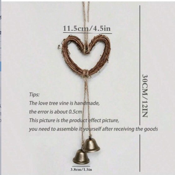 Ancient Style Heart Five-Pointed Star Hanging Bell Door Handle Hook Wind Chime Bell Small Fresh Retro Home Decoration