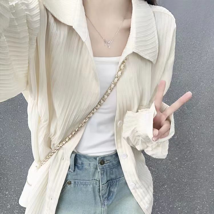 法式防晒衬衫女外套女夏设计感小众薄款透气衬衣开衫肌理感上衣|undefined