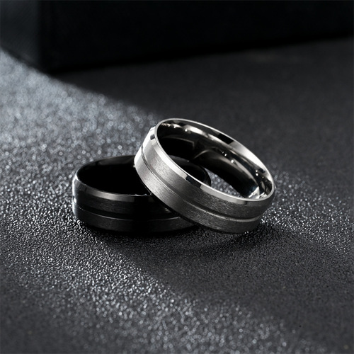 European and American cross-border new product 8MM wide middle groove frosted men's stainless steel ring European and American simple jewelry
