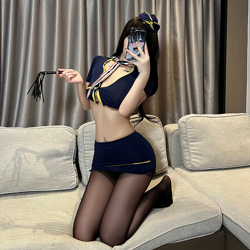 Sexy Lingerie Stewardess Uniform Seductive Internet Celebrity Hip-Hugging Short Skirt Set Ol Professional Role-Playing Sexy Plus-Size Outfit