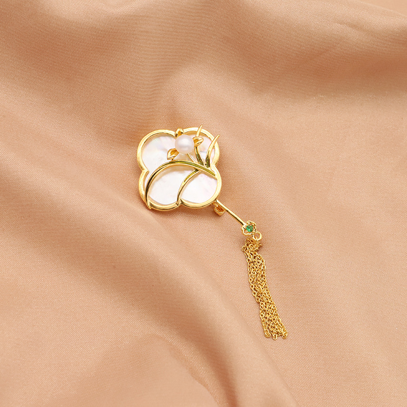 Nuevo estilo chino perla de agua dulce natural broche nicho alto sentido pin accesorios ramillete 18K oro real color retención image 8