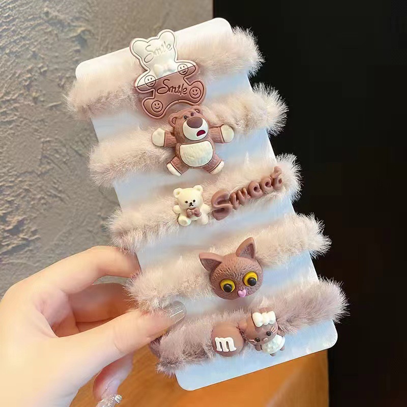 Otoño e Invierno nueva banda de pelo de peluche de dibujos animados leche marrón arco flor pelo cuerda traje Internet celebridad mismo estilo soporte generación pelo