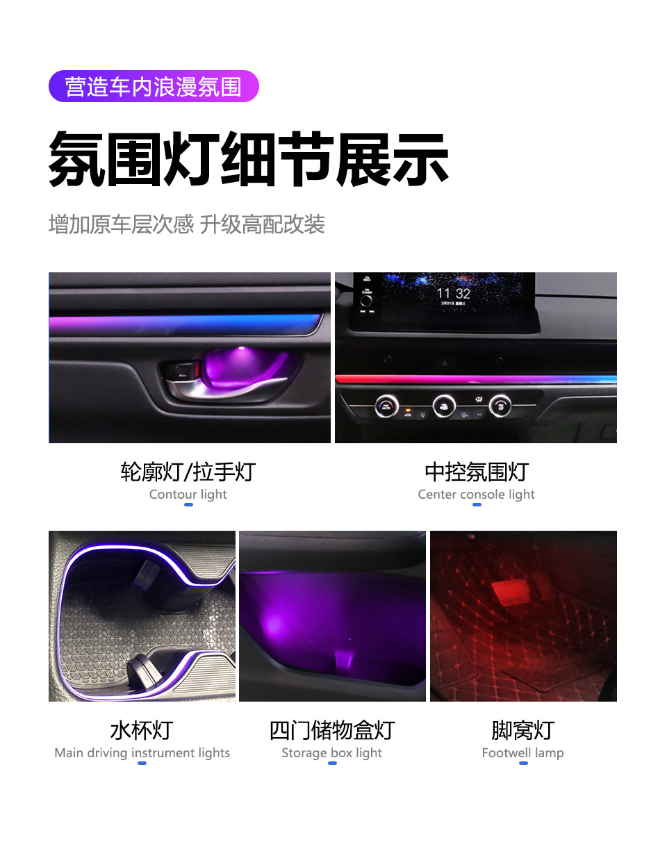 Suitable for 24 Honda CRV Haoying 10th generation 11th generation Civic Accord type car atmosphere lamp modification car