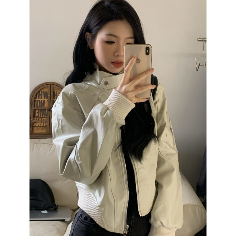 大码酷飒机车pu皮衣外套女装2024年秋季修身短款不规则高级感夹克