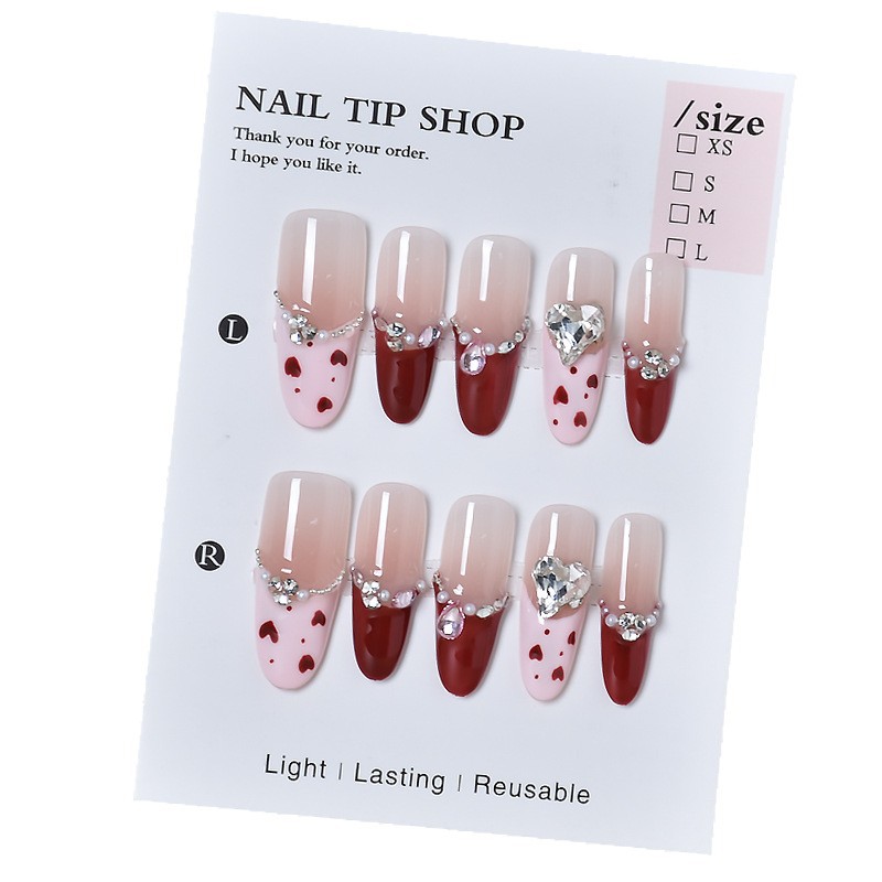Uña roja francesa larga mano de vestir otoño invierno de vestir parches de uñas de uñas falsas sensación de alta calidad