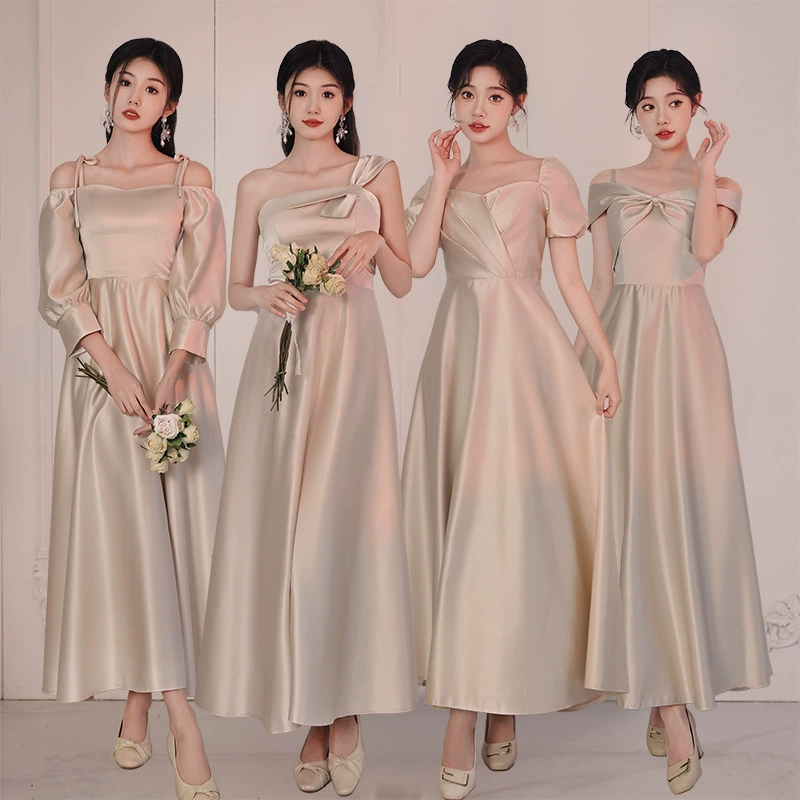 Платье для подружки невесты 2024 новый стиль сестричка платье группа подружки невесты платье длинное платье минималистское атласное ниша большой размер весна и лето девушка