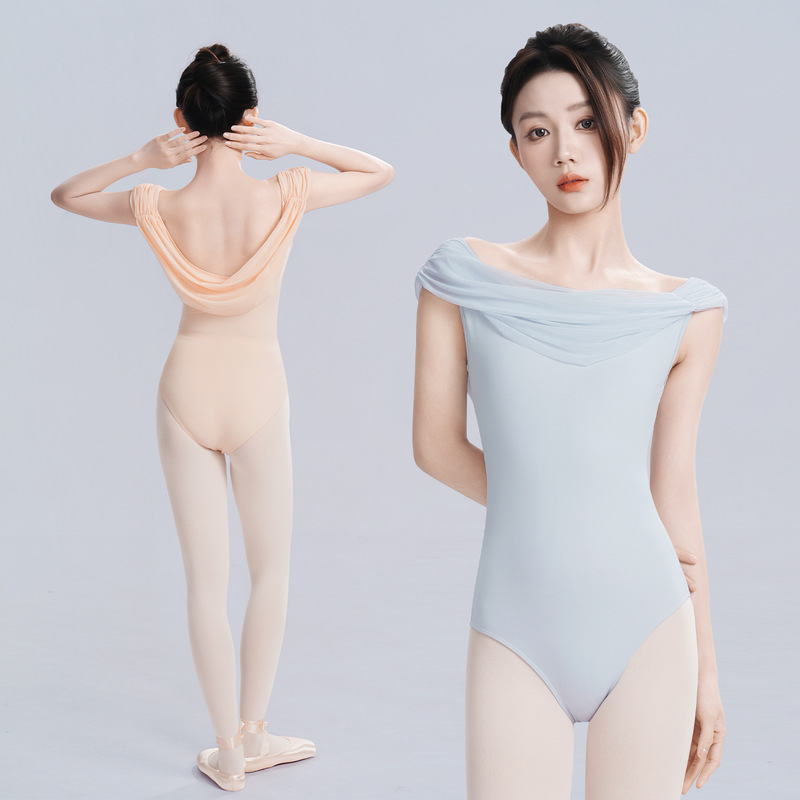 Dancewear for Adult Women, High-Cut Ballet Practice Outfit, Off-Shoulder Draped Neck Yoga Gymnastics Outfit, Performance Training Wear Dancewear for Adult Women, High-Cut Ballet Practice Outfit, Off-Shoulder Draped Neck Yoga Gymnastics Outfit, Performance Training Wear