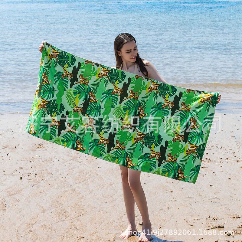 Personalized 100% Cotton Beach Towel with Velvet Custom Design, Reactive Printing, Large Oversized Jacquard Logo Bath Towel