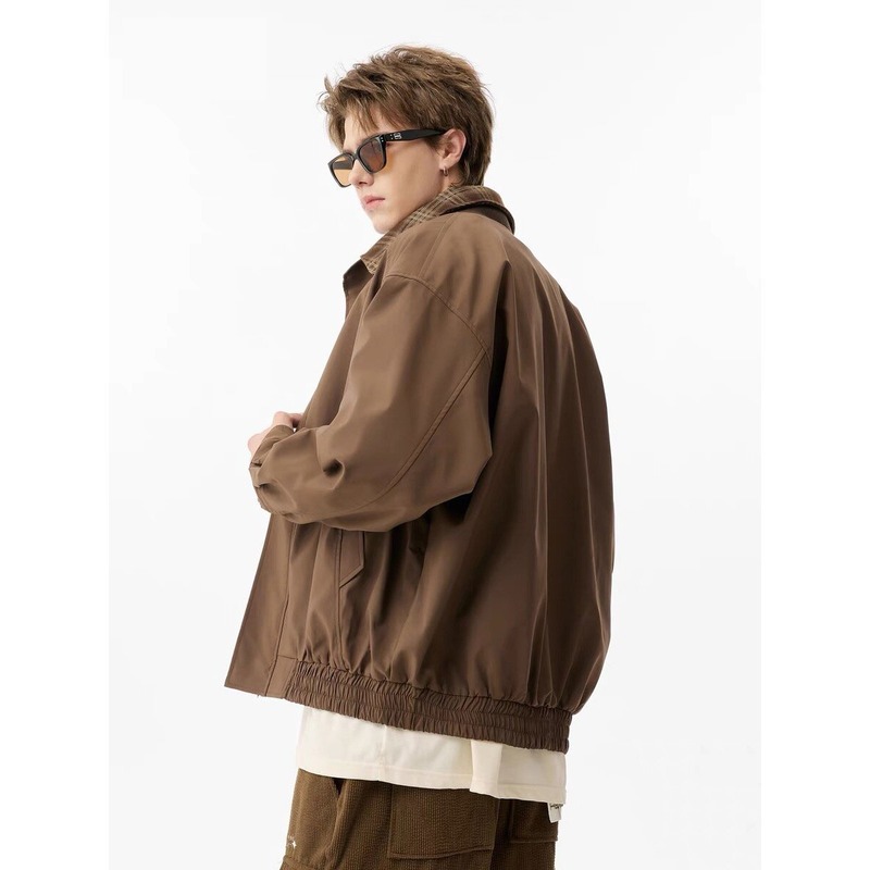 跨境格子假两件夹克外套男女春秋冬休闲宽松vintage棒球服上衣服|undefined