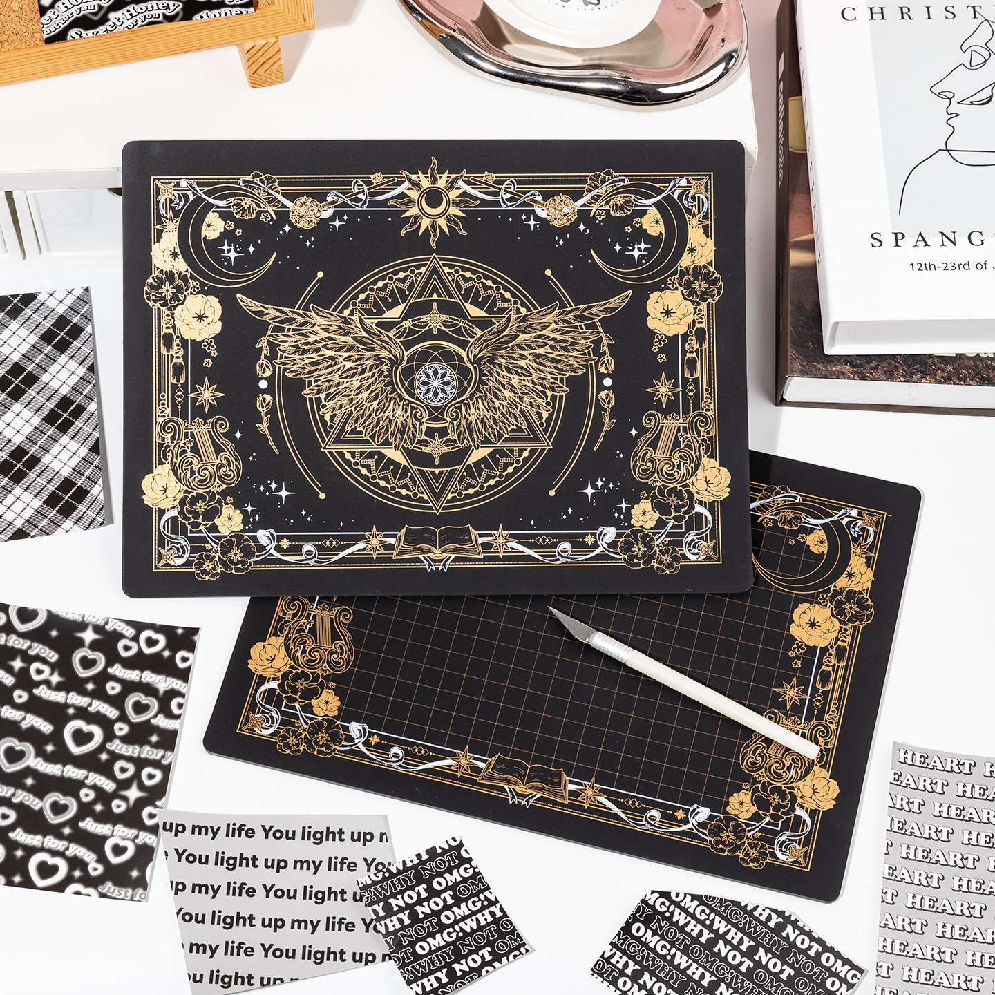 Lenguaje inactivo tablero de corte tablero de almohadilla Dream Pillow Galaxy impermeable estereotipo hecho a mano tallado a mano libro de arte cuchillo de trinchar tablero de almohadilla anti-corte