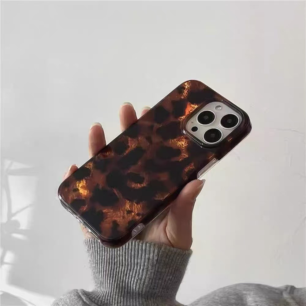 Personalidad simple estampado de leopardo marrón para iphone15 Apple 16ProMax funda para teléfono móvil 13 mujer 14 nuevo 16