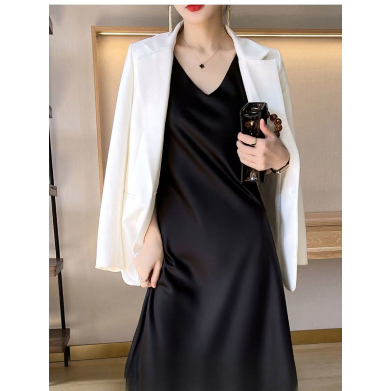 Solid color black long summer slip dress sleevless