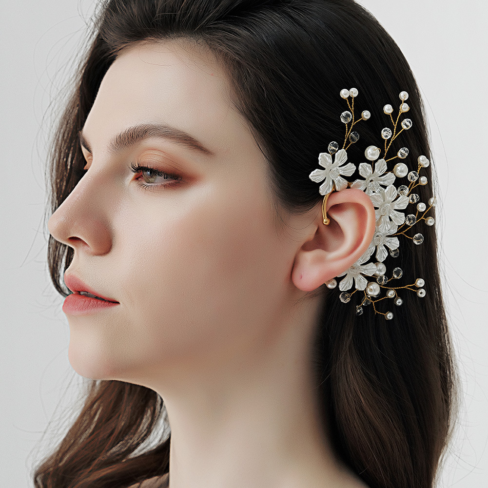 16g Weight None Ear Needle Material Ear Cuffs, Ear hanging Classification 1 Piece Elegant Lady Flower Acrylic Alloy Ear Cuffs Ear Hanging