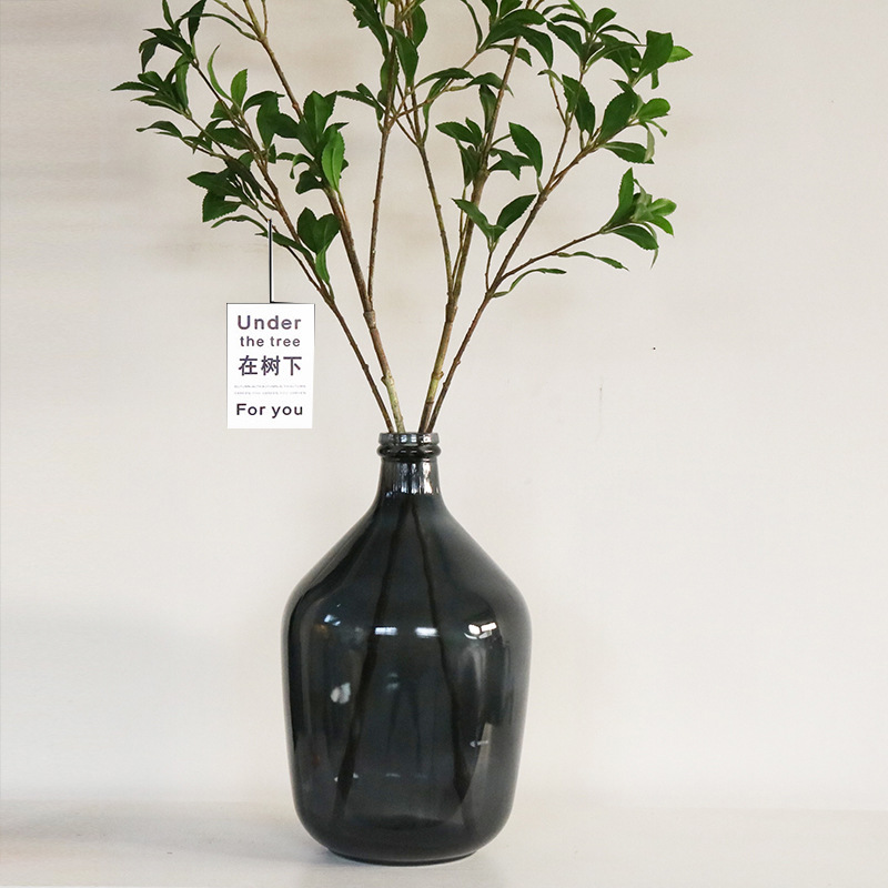 Botella de vidrio simple, boca pequeña, jarrón de barriga grande, reloj colgante de madera de caballo borracho, arreglo floral, decoración de la sala de estar, decoración hidropónica, gran