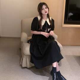 黑色连衣裙女小个子夏季新款日系可爱甜美娃娃领裙子初恋桔梗裙夏