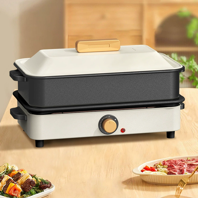 Cross-border foreign trade multi-functional frying and grilling pot household large-capacity smoke-free electric hot pot can be detached and shabu-shabu-electric grilling oven