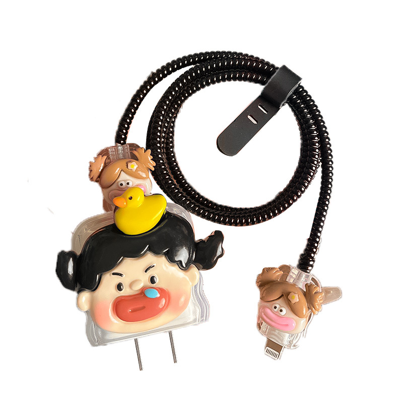Funda protectora para cable de datos de Apple con diseño de niña de dibujos animados, enrollador de cable, adecuada para cabezal de carga de 20W, funda protectora para cable de carga image 6