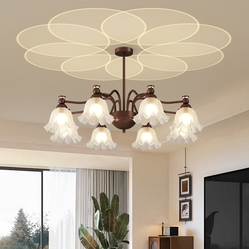 Candelabro de estilo crema retro francés flores celebridades de Internet atmósfera vidrio sala de estar atmósfera lámpara de comedor sala de estudio lámpara de dormitorio