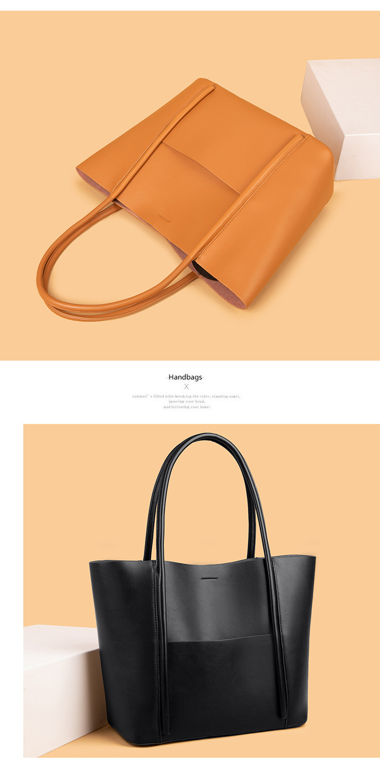 Genuine Leather Tote Bag - Black