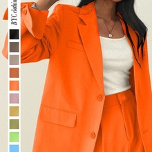 跨境亚马逊  女式外套女式休闲别致开缝上衣翻领西装外套套装女