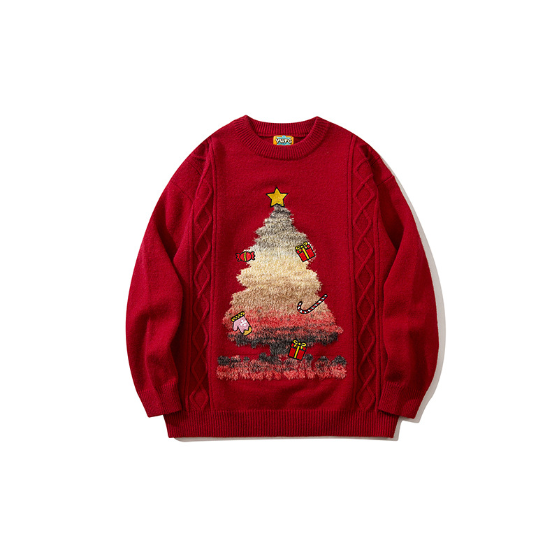 Herrenbekleidung Weihnachtsthema Pullover Paar tragen neutrale weibliche lose vielseitige Mode nationalen Trend Pullover männlich_voghion.com