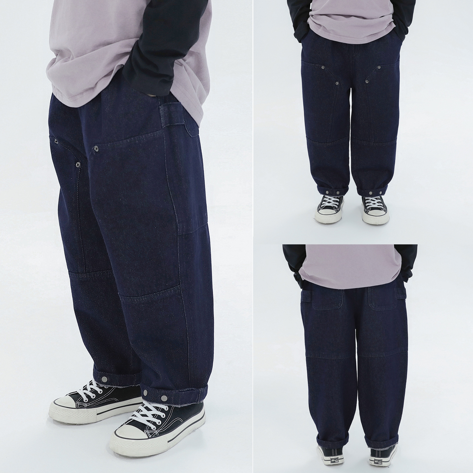 Autumn 2023 new boys' fashionable rivet casual trousers medium and big children's anti-fading jeans children's overalls