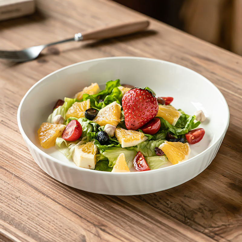 Plato de cerámica profunda simple de color sólido Plato de ensalada de platos de mesa de alta calidad Plato de mesa Plato de mesa delicado Plato redondo