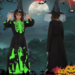 子供のハロウィンの服装の女の子のcosの化粧の舞踏会は巫の発光の小さい魔女の演技の服を演出します。