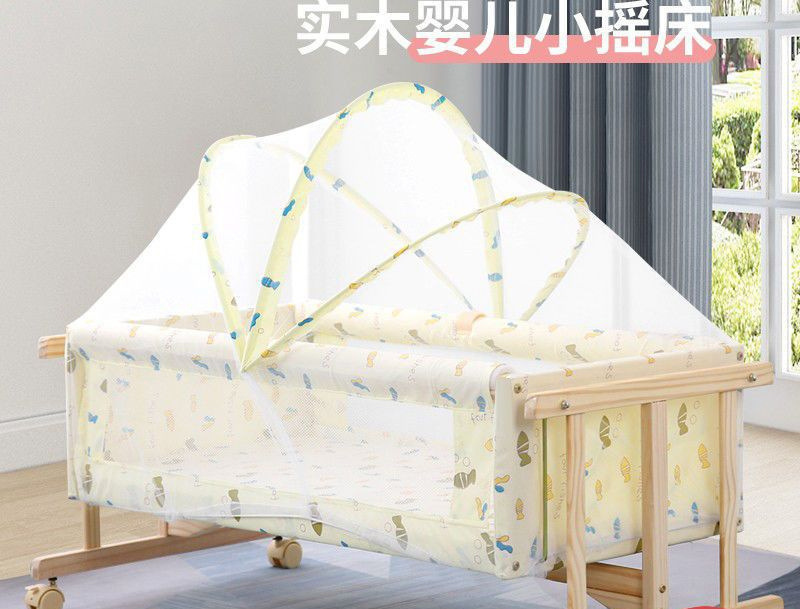25 Popular Baby Cribs Solid Wood Cradle Bed Bb Bed Baby Bed Small Cradle I-Shaped Cradle with Mosquito Net Parallel Rocking