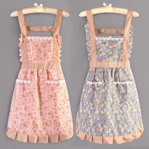  New Cotton Apron Home Use Canvas Thin Kitchen Stain-Proof Breathable Cute Gas Princess Dress Workwear