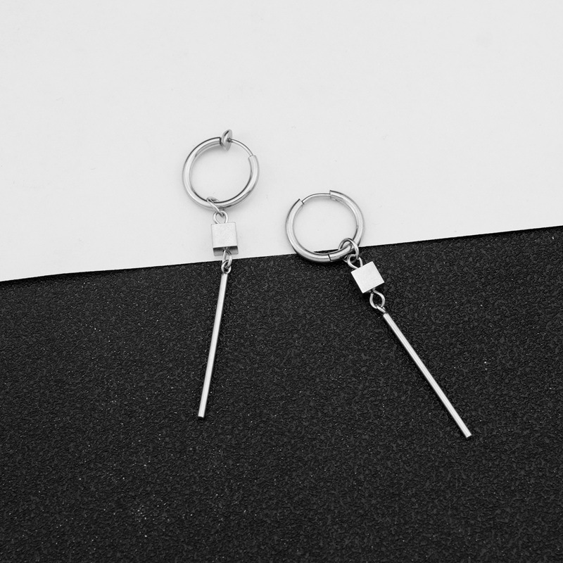Boucles d'oreilles longues à clous pour hommes, en acier inoxydable, en forme de goutte carrée, style punk, bijoux inaltérables, parfaits pour les femmes au bureau._voghion.com
