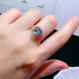 S925 Silver Sky Blue Topaz Ring Fashion Luxury Heart-shaped 9*9 Ring Adjustable