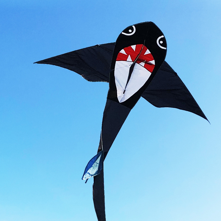 Black Shark Kite New Weifang Manufacturer Wholesale Large Long Tail Breeze Easy to Fly Triangle Children Adult Cartoon Small
