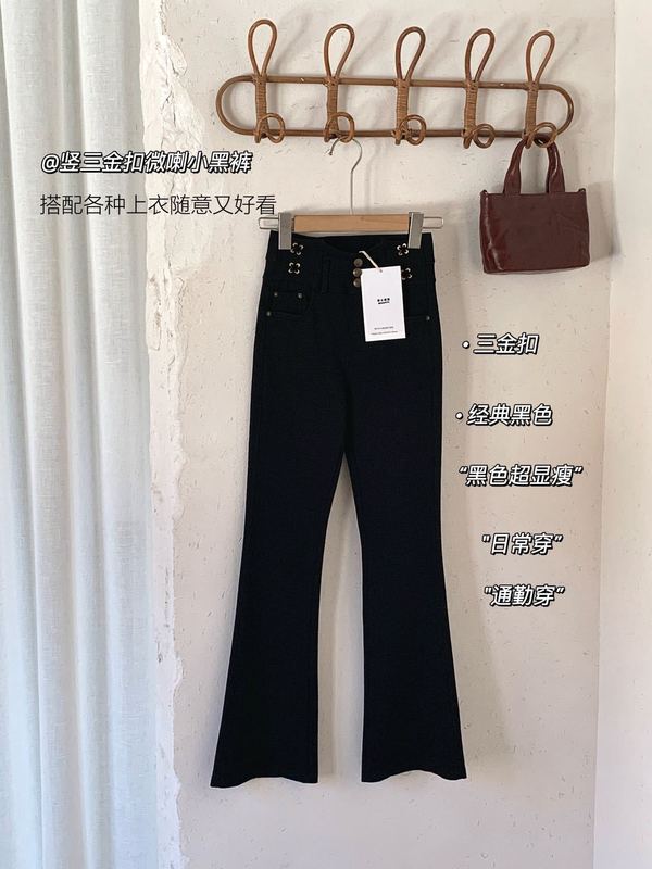 MANUVIVI摩女薇薇竖三金扣微喇小黑裤女秋季高腰显瘦百搭弹力遮肉|undefined