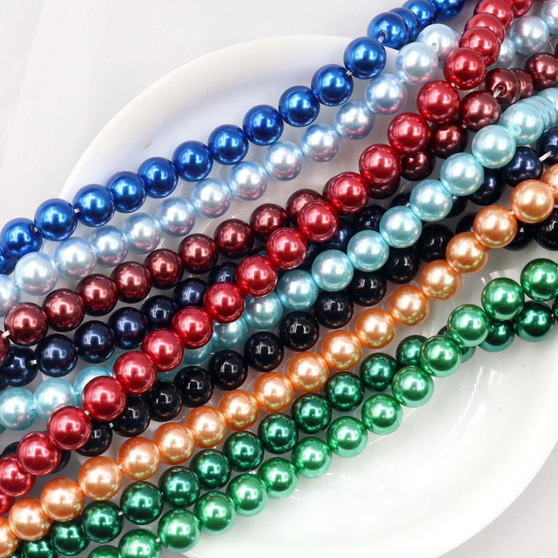 Imitation Swarovski Pearls 8mm Round Hole High-Quality Crystal Glass Pearls Imitation Shell High-Gloss Straight Hole Pearls Loose Beads DIY Necklace