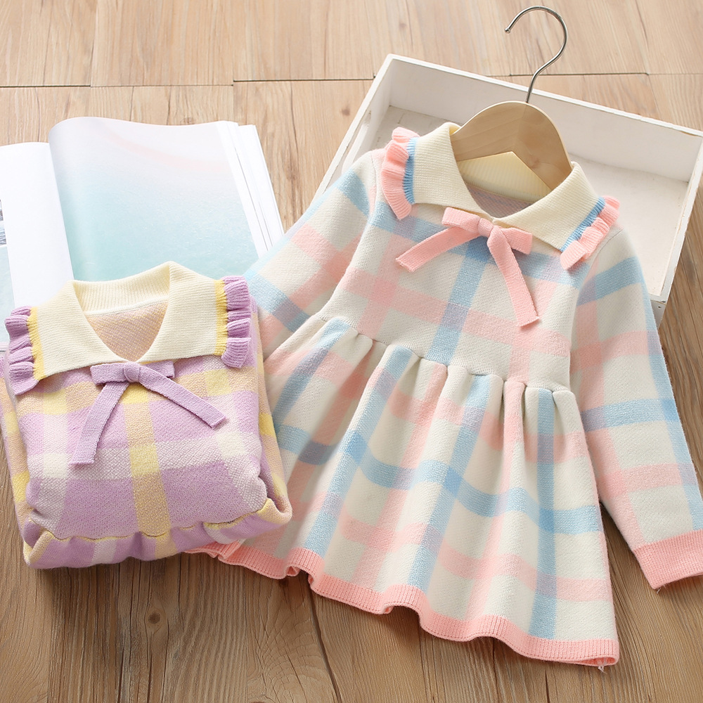 Vestido de punto para niñas manga larga, estilo princesa coreano – abrigado para otoño-invierno 2023.