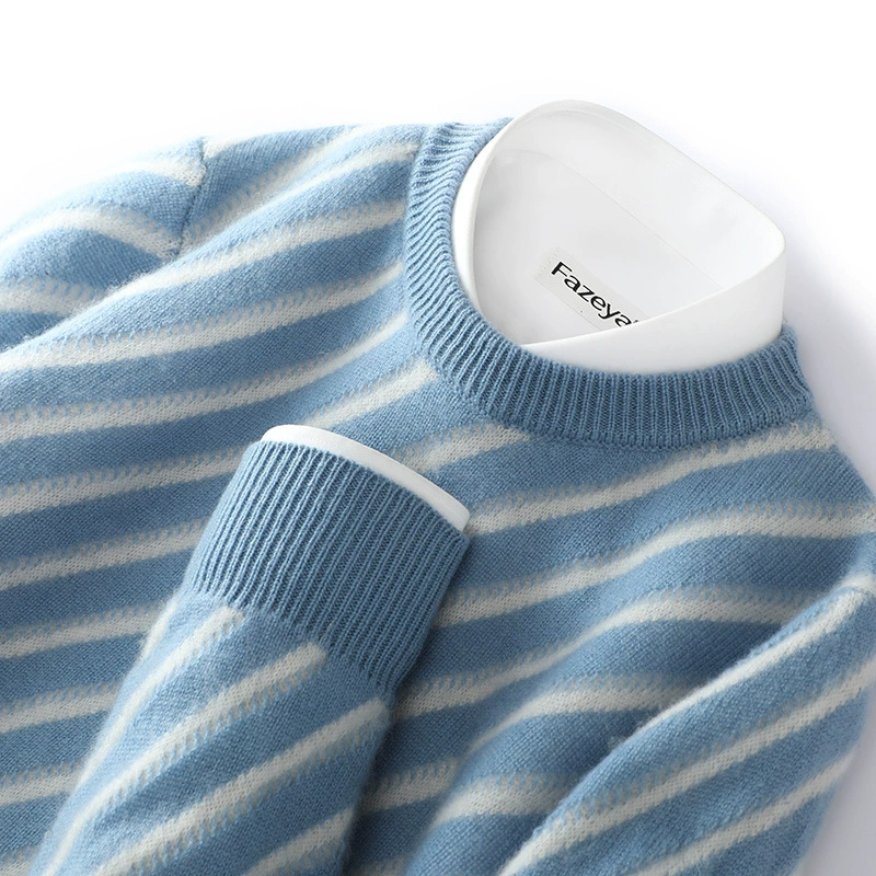 Осенне-Зимний новый кашемировый свитер, мужской утолщенный базовый свитер с круглым вырезом и цветными блоками, повседневный Свободный вязаный свитер из 100% чистой шерсти