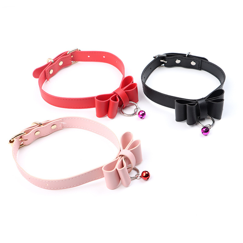 PU Bow Collar and Leash Set with Bell, SM Bondage Training Prop — detail image 11