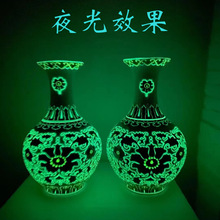 现代中式客厅家居装饰品花瓶摆件夜光陶瓷工艺品创意粉彩插花摆设