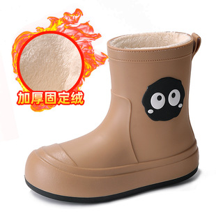 Warm Rain Boots for Women, Adult Mid-Calf, Parent-Child Non-Slip Waterproof Shoes, Large Children's Soft-Soled Rubber Shoes with Fleece Lining and Thickened Design