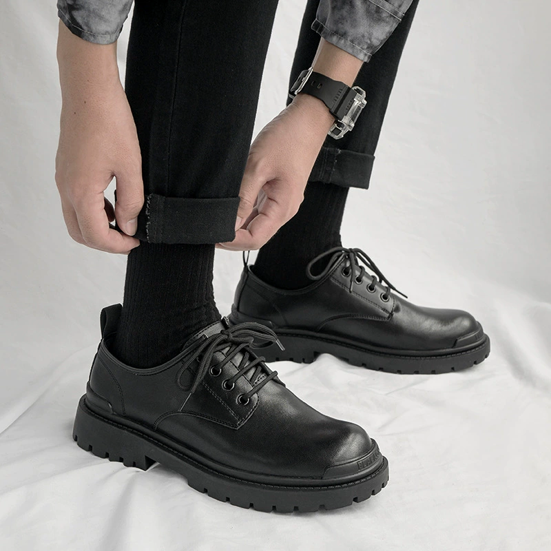 Осенние маленькие кожаные туфли, Мужские Молодежные британские деловые официальные круглые корейские версии с большой головой, кожаные туфли Martin с низкой помощью