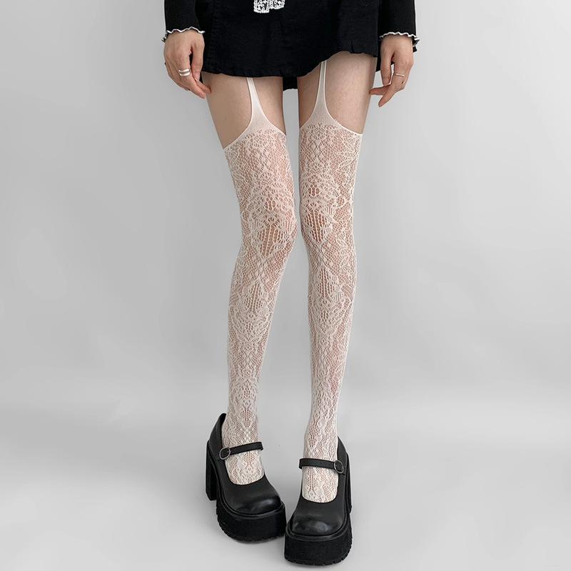 Spice Girls Sling Socks Women Y2K Subculture White Lace Jacquard Fishnet Socks Millennium Phoenix Sexy Black Silk Pantyhose