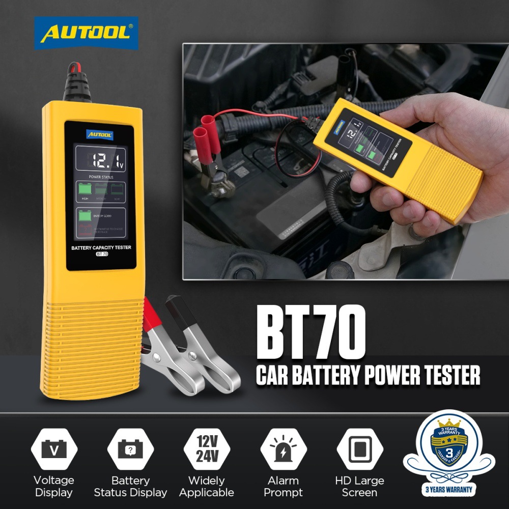 AUTOOL BT70 Monitor de batería de automóvil 12V24V prueba de pantalla digital de capacidad de voltaje de batería de plomo - ácido