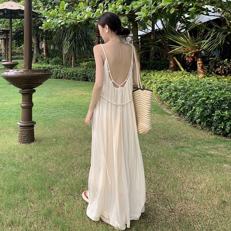 Beach Vacation Dress for Women, Summer 2026 New Style, Xishuangbanna Design, Backless Slimming Spaghetti Strap Long Dress Beach Vacation Dress for Women, Summer 2026 New Style, Xishuangbanna Design, Backless Slimming Spaghetti Strap Long Dress