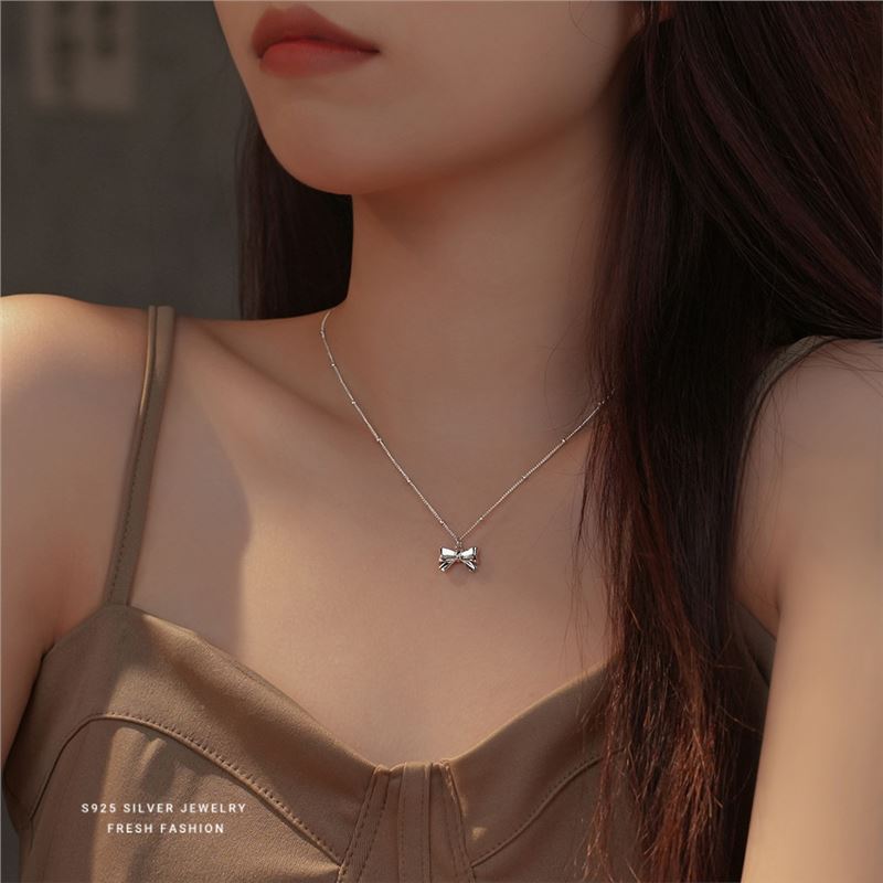Collana leggera e versatile con fiocco di lusso per donna, catena alla clavicola di alta qualità e alla moda, dolce e semplice_voghion.com
